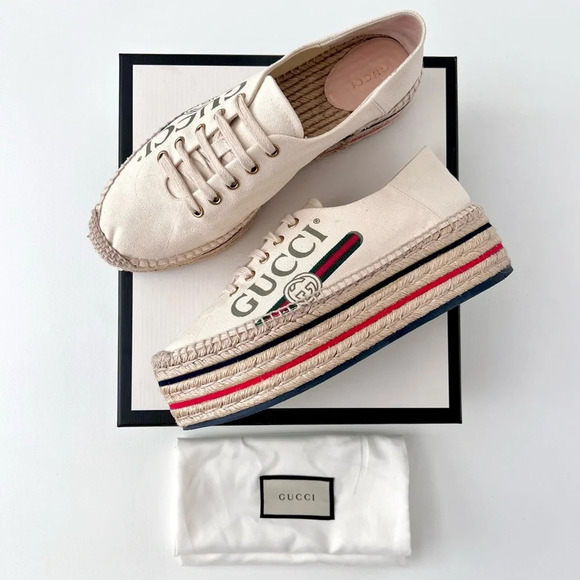 Gucci Shoes - GUCCI || Lilibeth Canvas Espadrille Platform Lace Up Sneaker Interlocking GG